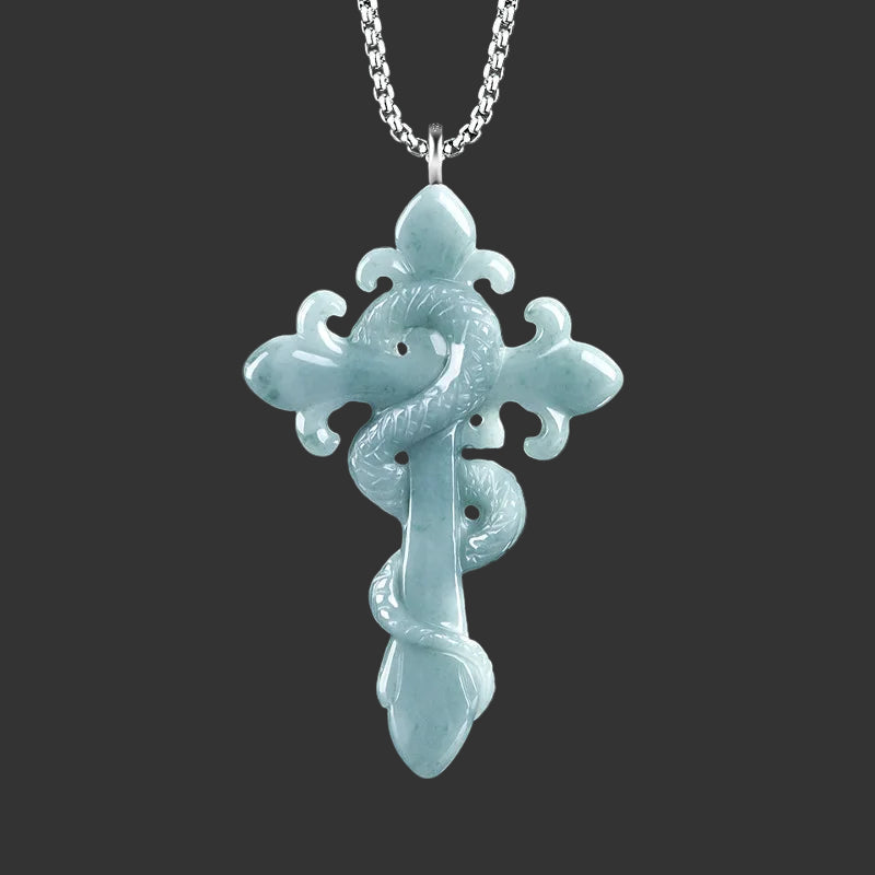 Natural Jadeite Cross/Snake Pendant
