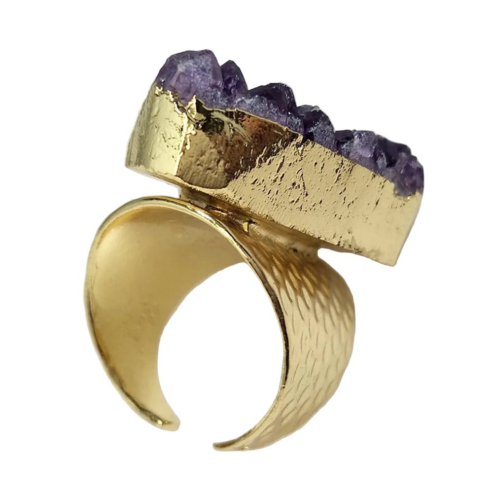 Natural Water Drop Amethyst Cluster Ring