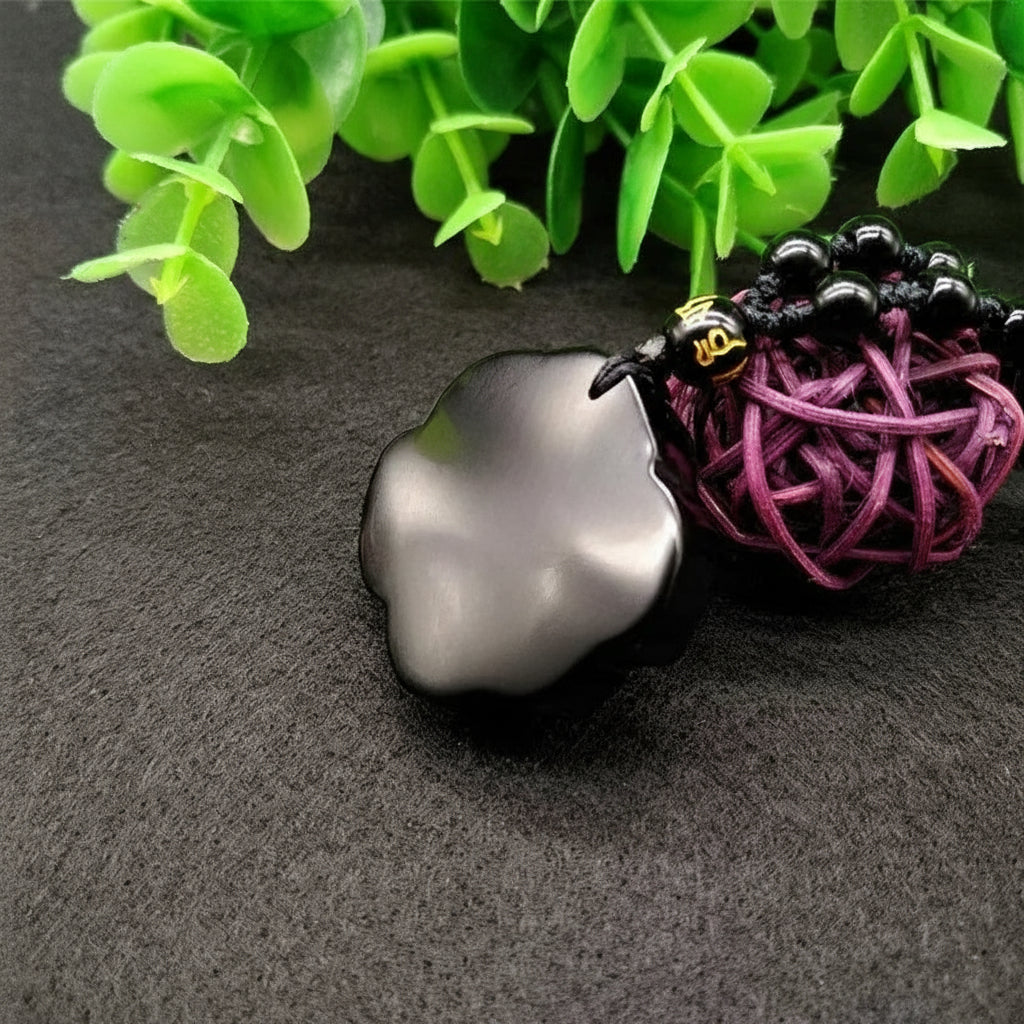 Obsidian Black Rose Hand-carved Rose Pendant