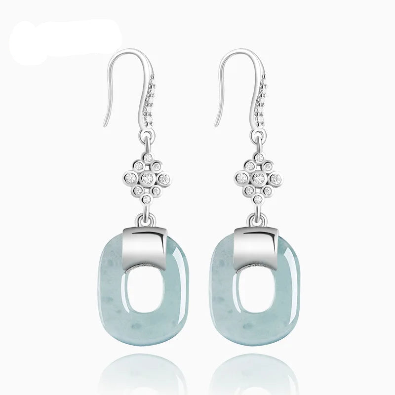 Blue Water Jadeite Square Earrings