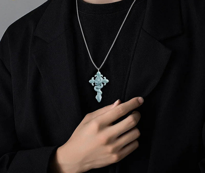 Natural Jadeite Cross/Snake Pendant