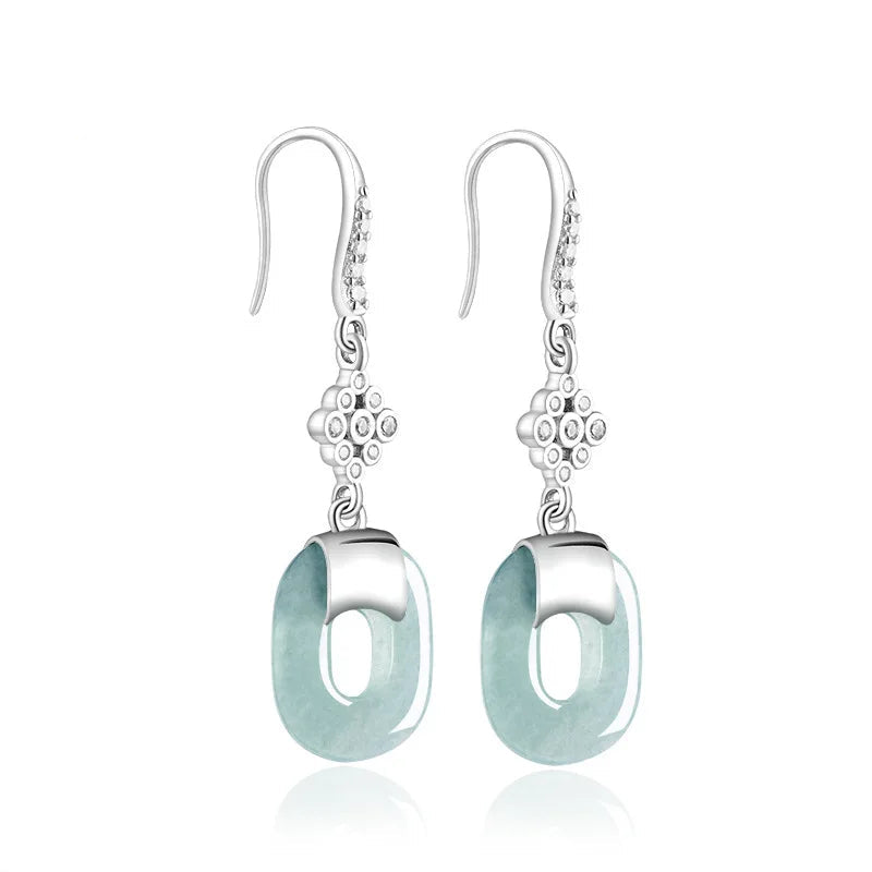 Blue Water Jadeite Square Earrings