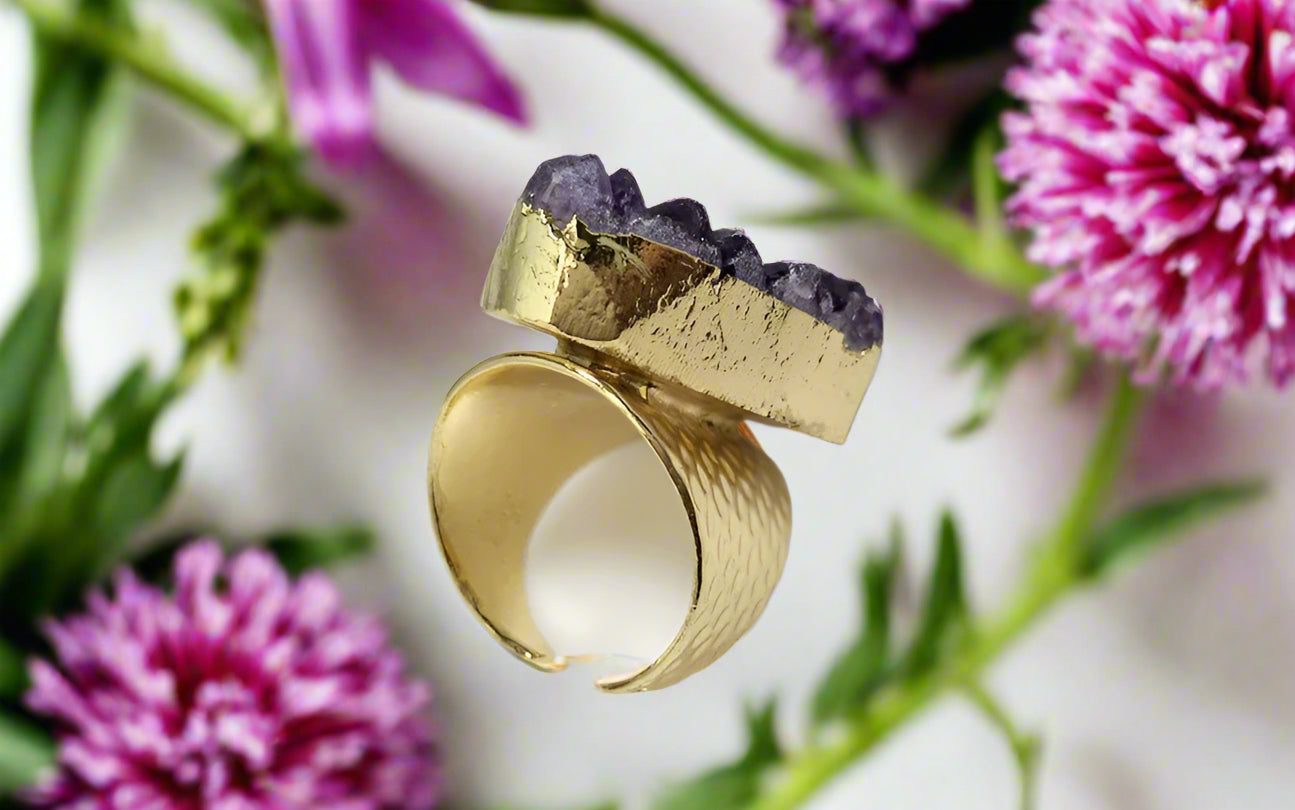 Natural Water Drop Amethyst Cluster Ring