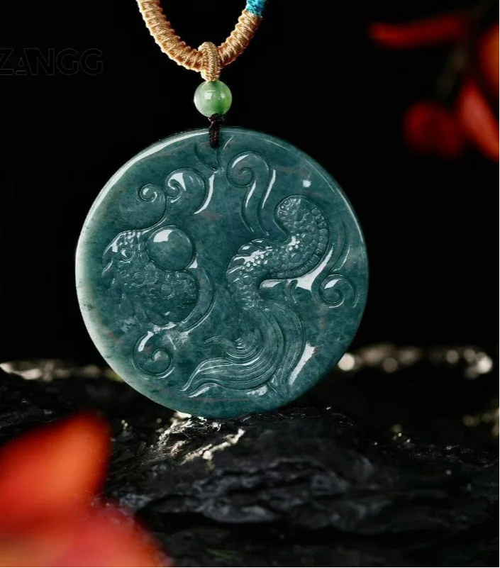 Natural Jadeite Large Zodiac Dragon Pendant