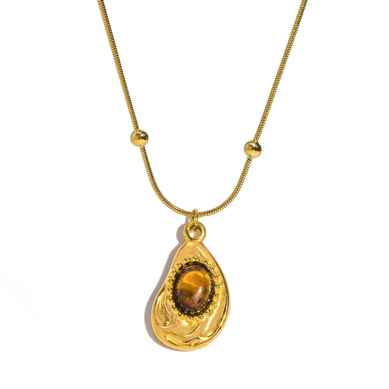 Natural Tiger's-eye Stone Water Droplet Pendant Necklace