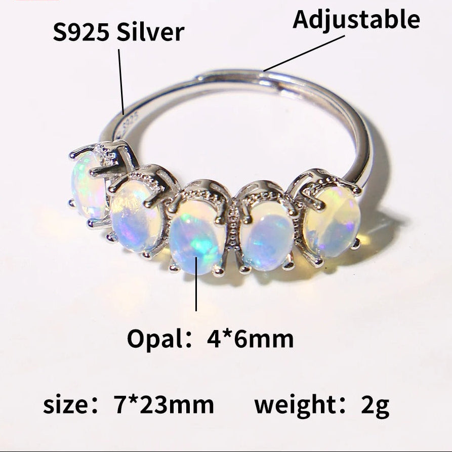 Luxury Australian Opal Oval Beads 925 Silver Ring