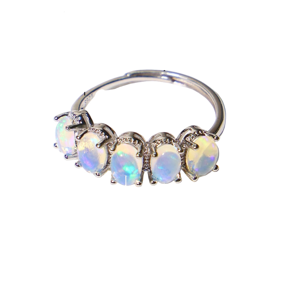 Luxury Australian Opal Oval Beads 925 Silver Ring
